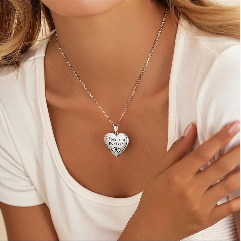 PHOCKSIN Locket Necklace for Women Black/Gold/Silver Locket Necklace Oval/Round/Heart Photo Necklace New Years Gifts for Girls - Image 3